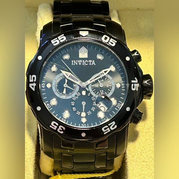 INVICTA PRO DIVER CHRONOGRAPH BLACK WATCH/#0076/48mm Bezel/NWT/NIB - Picture 1 of 11